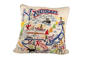 Colorful embroidered pillow on Nantucket.
