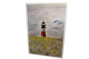 Lighthouse in Field of Daffodils Note Card